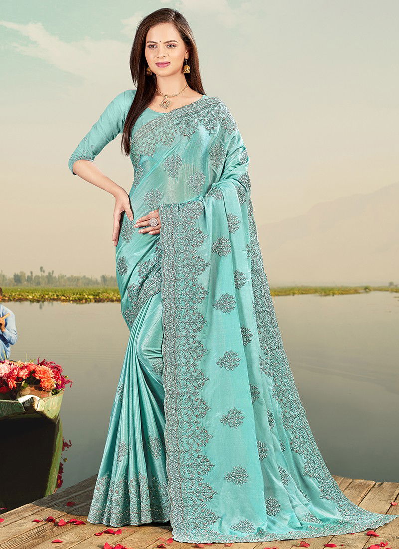 FIRSTCRY Designer Fancy Party Wear Chinon Heavy Resham Embroidery With Stone Work Saree Collection